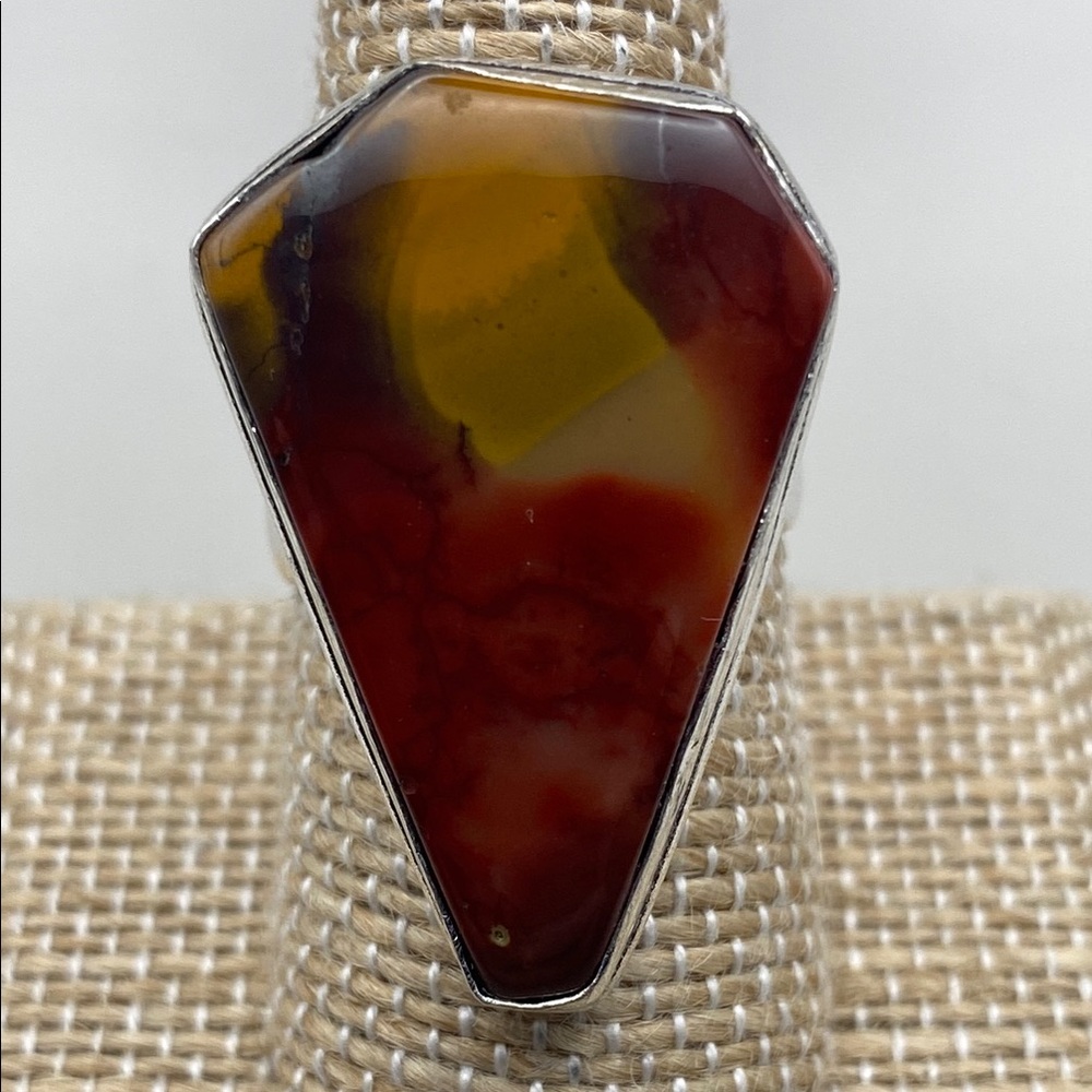 New Mookaite Stone Coffin Shape Silver Overlay Ring Size 7.75